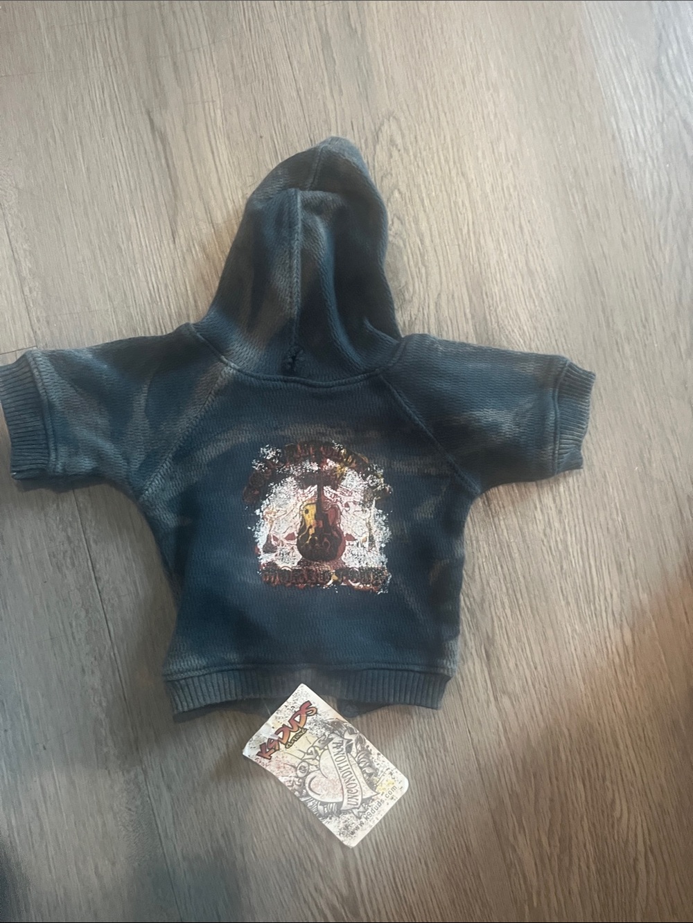 Black Hooded Dog Sweatshirt with Guitar Graphic